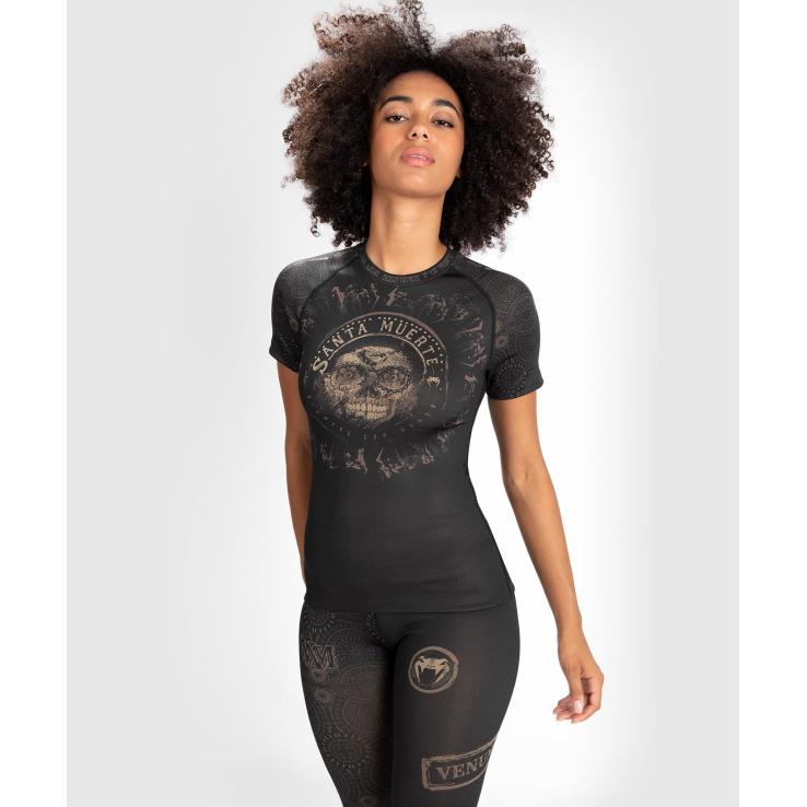 Rashguard feminino Venum de manga curta Santa Muerte preto / marrom